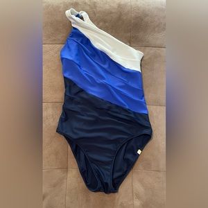 Summersalt Sidestroke Swimsuit One Strap Blue White Classic One Piece Size 6